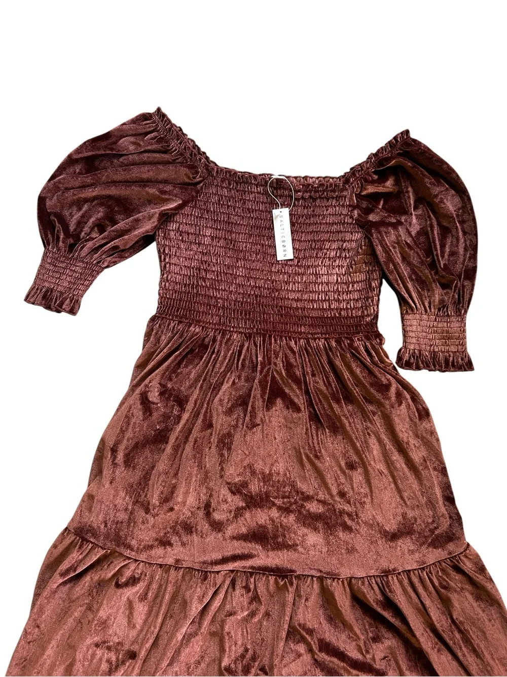 Baltic Born Velvet Clara Smocked Maxi Dress Brown NWT Size L Boho Fairy Cottage